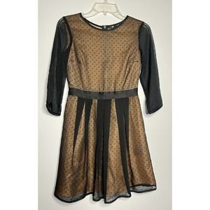 H&M Sheer Polka Dot Black Pleated Party Dress Peach Lining Women's Size 4